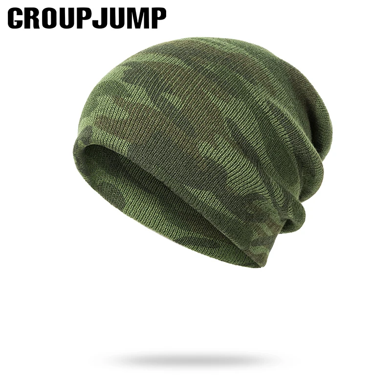 

GROUP JUMP Knitted Camo Beanies Skullies Thicken Knitted Army Camouflage Hat for Men Winter Hat Warm Beanie Casual Green Hats