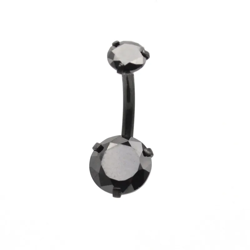 

Black CZ Zircon Belly Bar Navel Button Ring 8mm 9mm 10mm Round Surgical Steel Body Piercing Jewelry Double Gem Wholesale