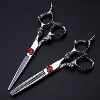 

professional 9cr13 rose gem dragon hair scissors bag set cutting scissor barber thinning shears scisors hairdressing scissors