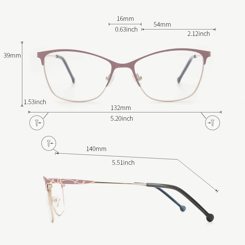 Metal Women Glasses Frames Optical Prescription Glasses Frame Clear lens Eyewear