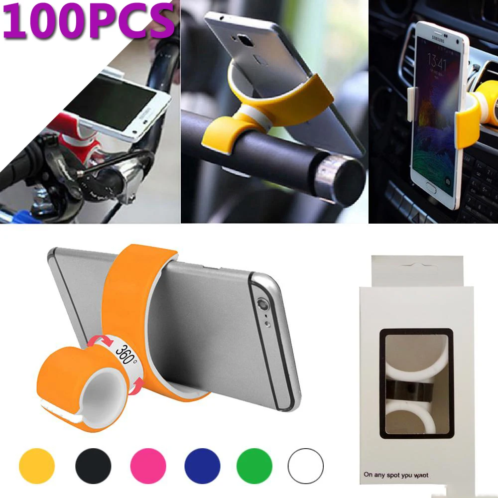 

100PCS Car Cell Phone 360 Degree Rotating Air Vent Mount Bicycle Holder Double C Style Stand Portable Universal with retail box