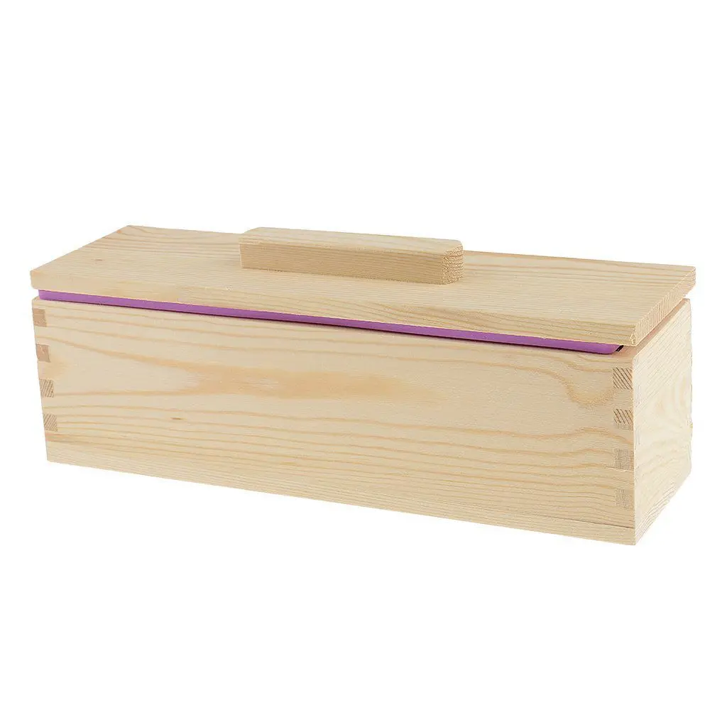 DIY мыло ручной работы силиконовые формы-прямоугольное Мыло плесень с деревянной коробкой и деревянной крышкой-фиолетовый+ дерево, 900 мл