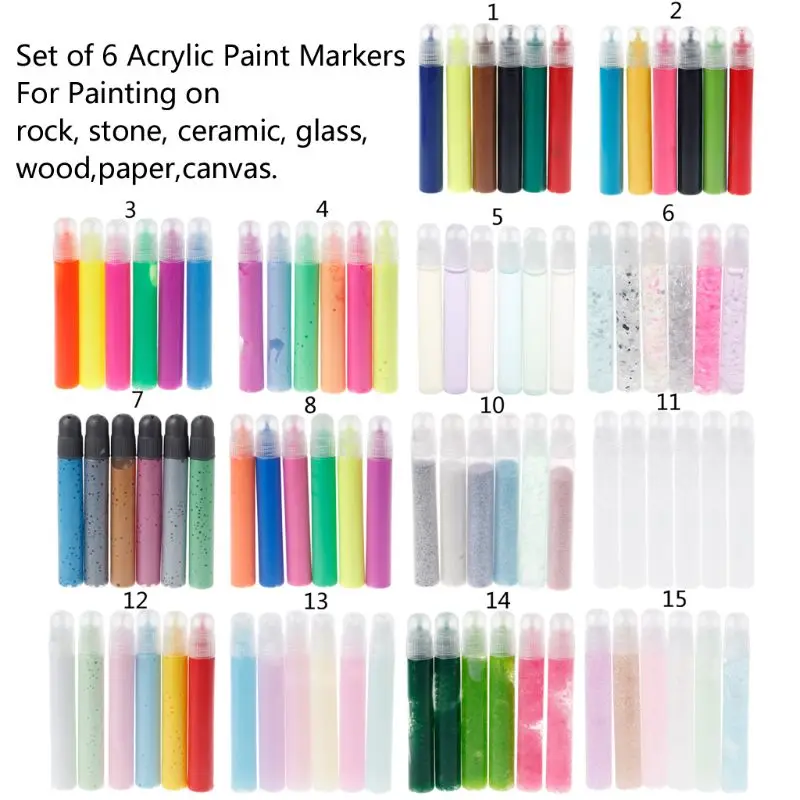 

6Pc Water-Based Pressed Flower Resin Paint Pen for DIY Canvas Wood Glass Ceramic New Hot
