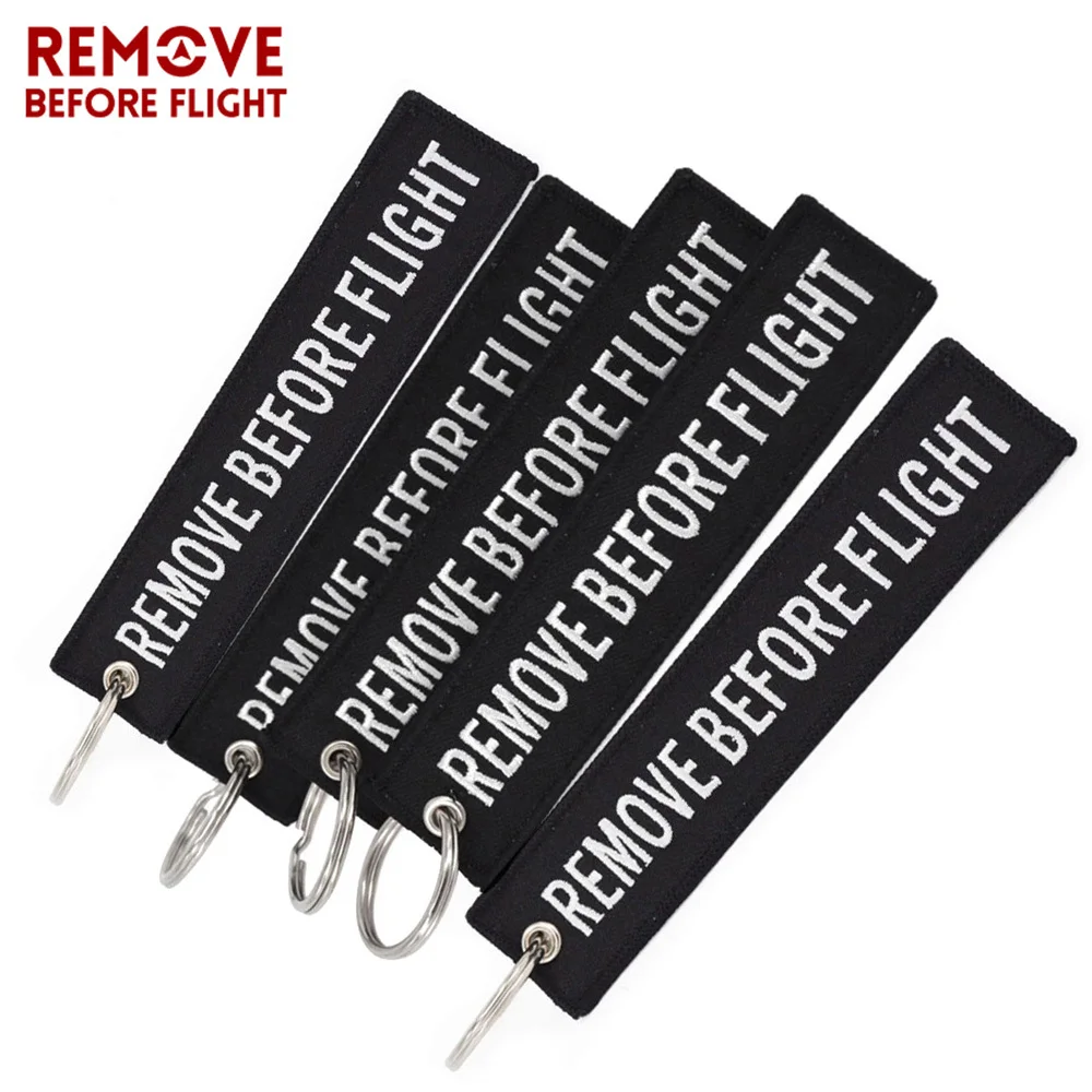 

Remove Before Flight 5 PCS Black Keychain Hand Bag Pendant trendy Embroidery Chains key Label For Popular Creative Car Keyrings
