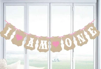 

10SET/LOT I AM ONE Kraft Paper Banner Decorated Flag