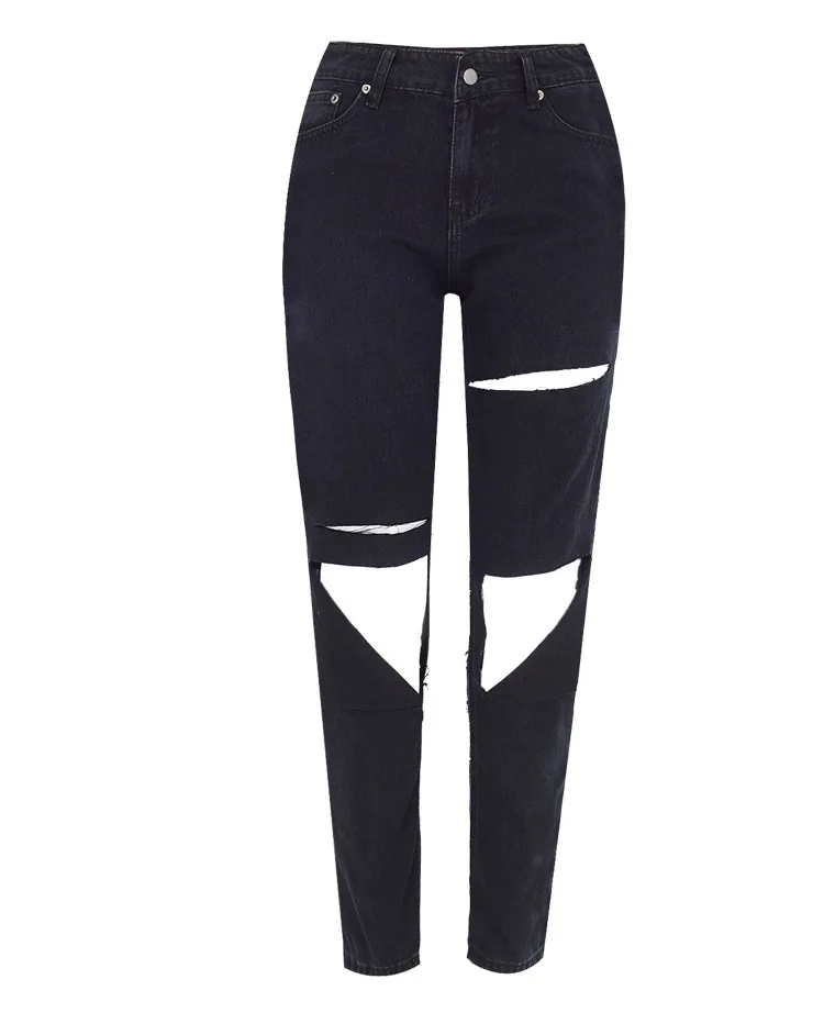 

High Waist Loose Straight Simple Denim Ankle Pants Knee Hole Washed Street Hip Hop Spring Summer Boyfriend Jeans