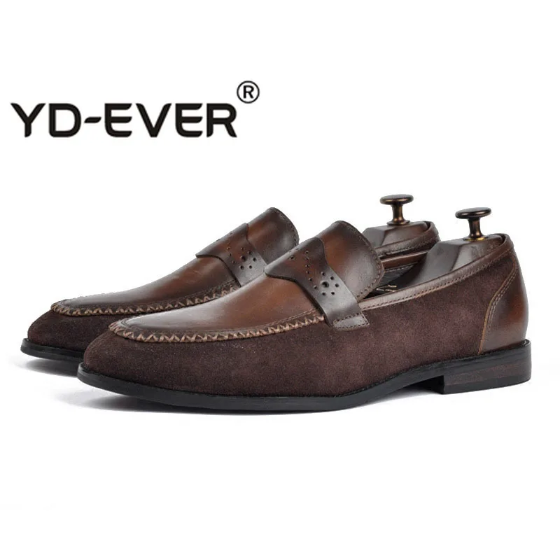 

Dress Brogue Luxury Business Nubuck Slip On Formal Brown Loafers Men Suede Shoes Black High Quality Real Leather Handmade Office