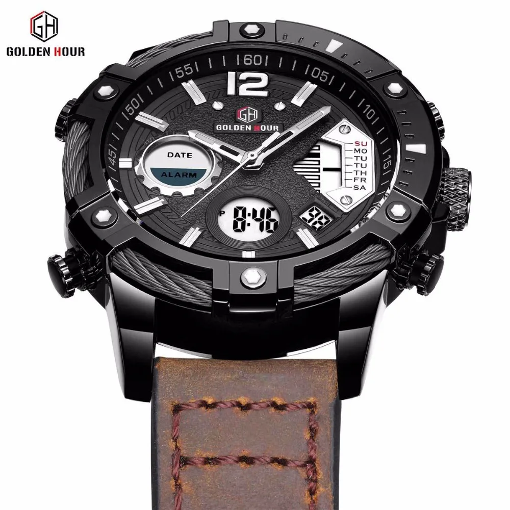 

2018 Mens Watch To Luxury Brand Men Leather Sports Watches for Men's Quartz LED Digital Clock Waterproof Military Wrist Watch