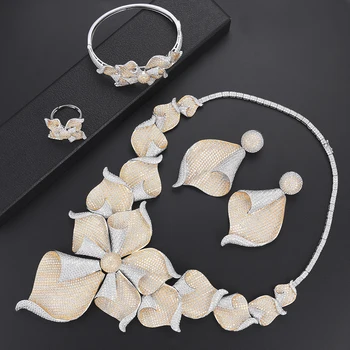 

GODKI Luxury Flower Cubic Zirconia Necklace Earring Set African Nigerian Wedding jewelry Sets For Women Dubai Bridal Jewelry Set