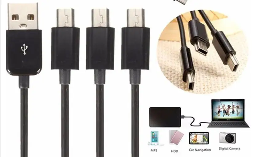 USB 2,0 type A Male to 3 Mini USB B Male 5 pin кабель для зарядки данных 480Mbp кабель для синхронизации питания сплиттер для телефона высокая скорость