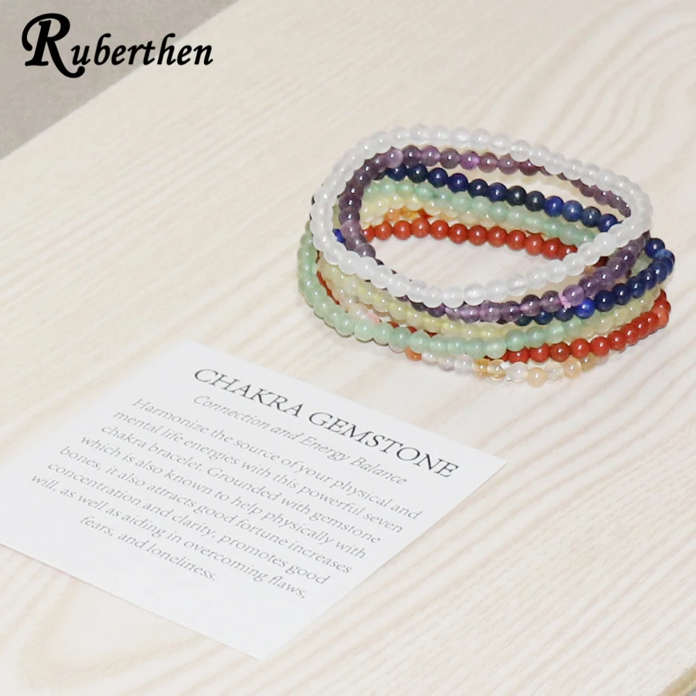Baratos Juego de pulsera de equilibrio Ruberthen, pulseras de energía de piedras preciosas, 7 Chakras, pulsera de Yoga, 7 piezas, mejor regalo de cumpleaños