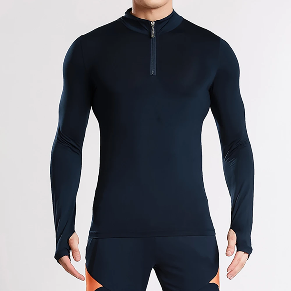

Solid Color Men Shirt Compression Sports TShirt Fitness Men T-Shirt with Front Zipper Long Sleeve Running GYM Tops for Male