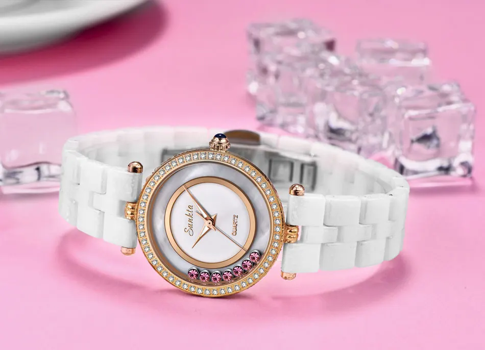 SUNKTA керамические женские часы лучший бренд класса люкс с бриллиантами кварцевые часы водонепроницаемые часы Женское платье браслет часы Relogio Feminino