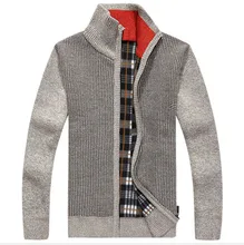Warm Thick Velvet Cashmere Sweaters Men Winter Cardigan zipper Tops stand Collar Man Casual Clothes Pattern Knitwear Big size