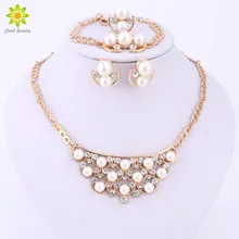 4Colors Bridal Simulated Pearl Jewelry Sets For Women Wedding Accessories Fine Gold Color Necklace Earrings Bracelet Ring Set