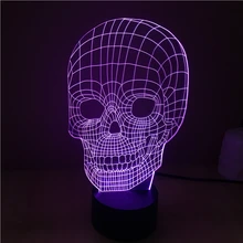 Современные нотки Сенсор Спальня Освещение Цвет изменить 3D череп свет лампы со скелетом партия ужас украшение ночник