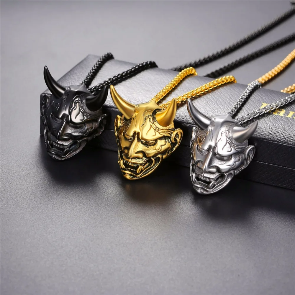 U7 Necklace Gothic Horn Evil Devil Demon Stainless Steel Pendant & Chain Gold/Black Color Christmas Gift Jewelry Necklaces P1142 - Image 3