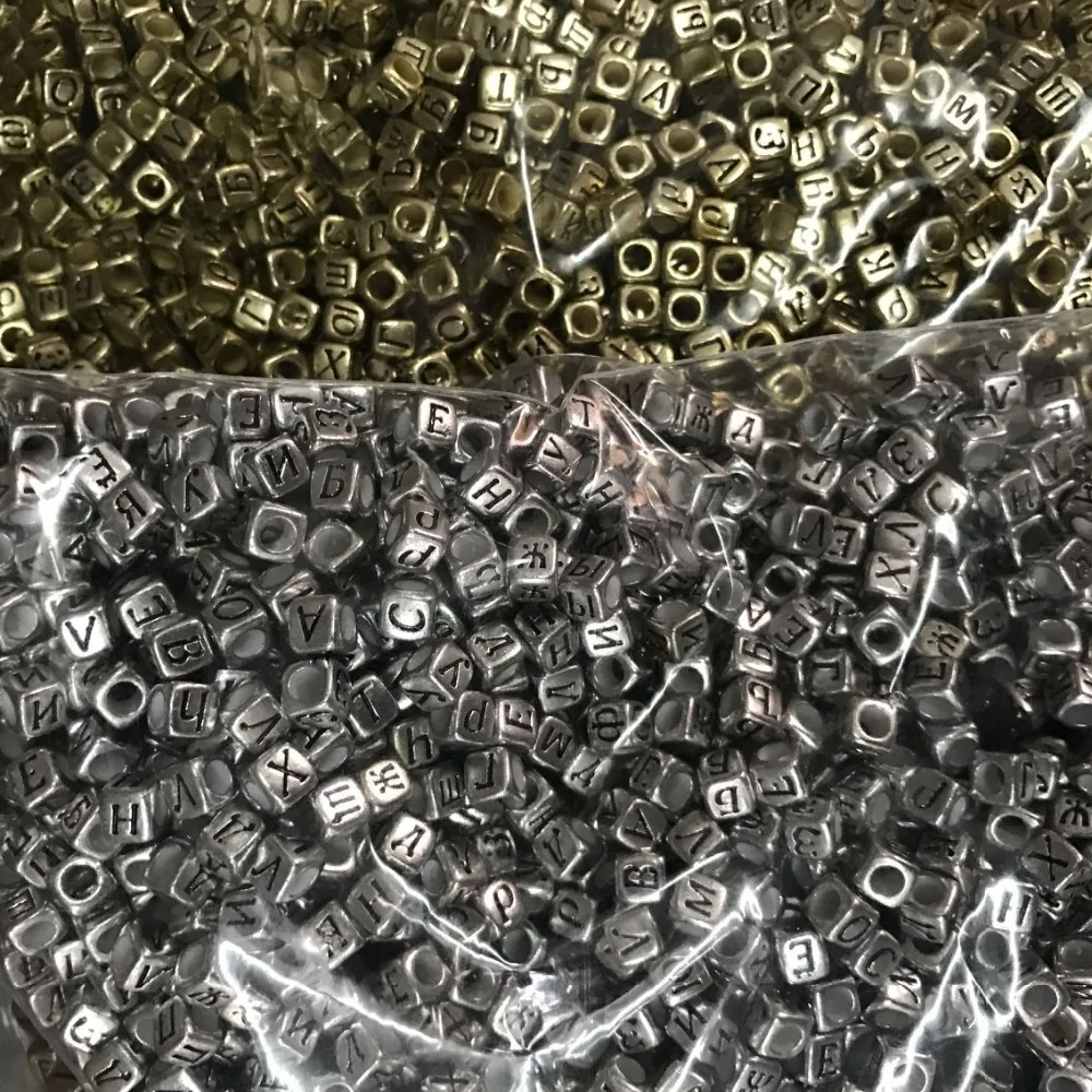 

Gold/Silver/White Cube Russian Bead Mixed White Acrylic Russian Alphabet/Letter Square Pony Beads For Jewelry Making 6x6mm 2016
