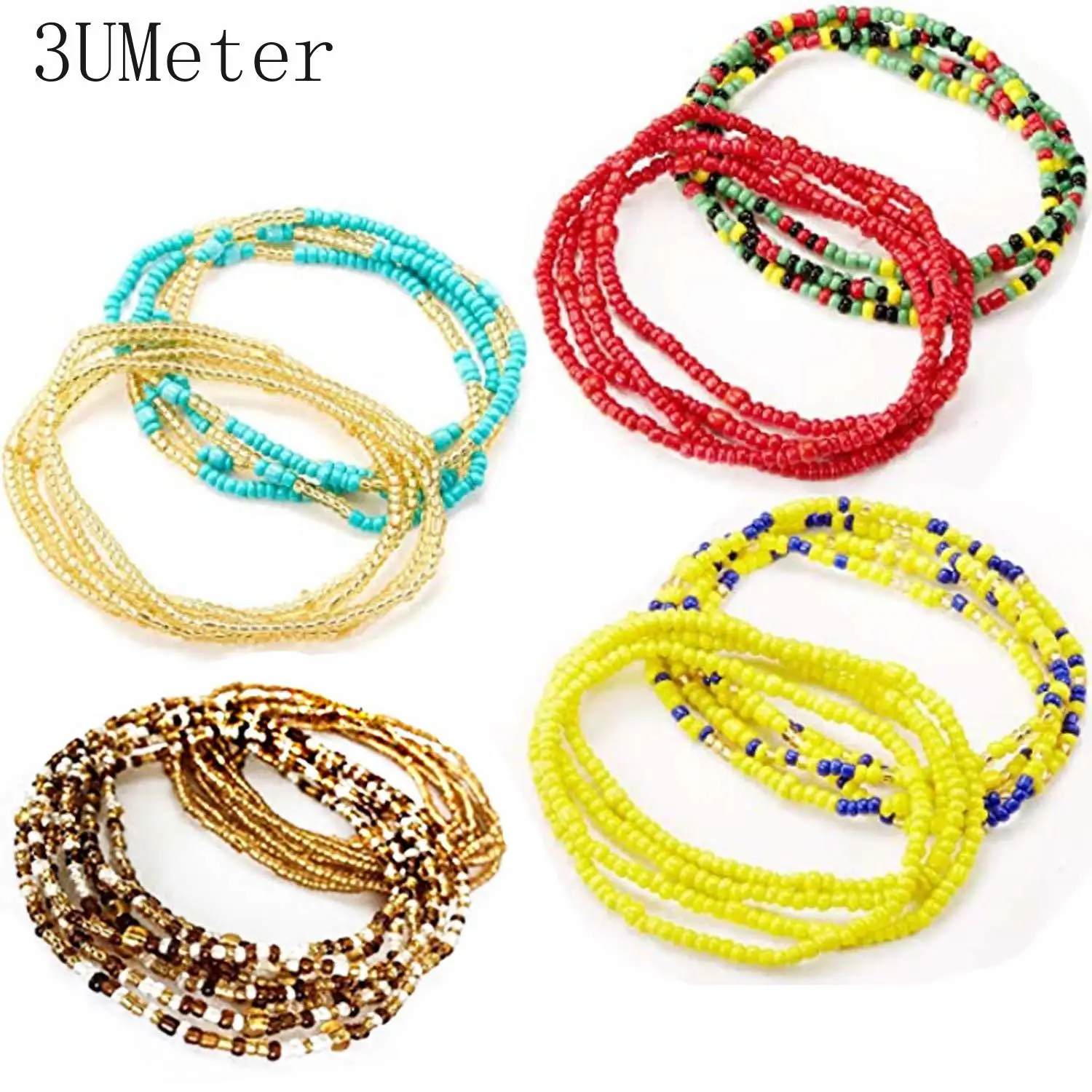 

3UMeter 8 Piece Summer Jewelry Waist Bead Set Colorful Waist Bead Belly African Waist Bead Body Chain Belly Jewelry for Woman
