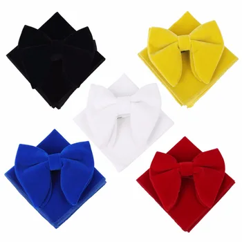 

Handkerchief Velvet Necktie Pure Color Male Men Bow Tie Wedding Pre Tied Bowknot