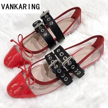 

brand women transparent pvc+leather flats casual shoes ballet flats slip-on loafers ladies flat cross-tied mocassin dance shoes