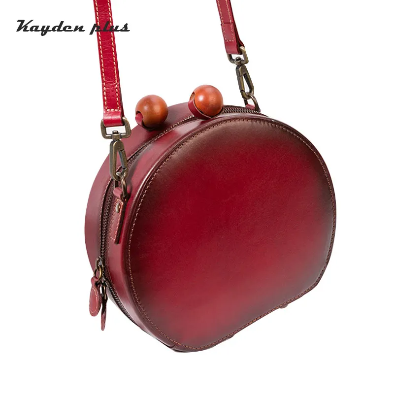

2018 New Cow Leather Women Mini Messenger Bag Handmade Retro Shoulder Bags Small Capacity Round Bag Mini Spring Summer For Girls