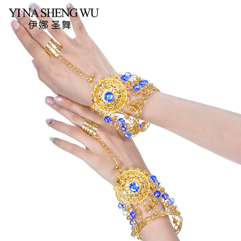 Belly Dance Accessories Indian Bollywood Jewelry Accessories With Rhinestones Bells 1 Pair Indian Jewelry Bracelet Belly Dancing
