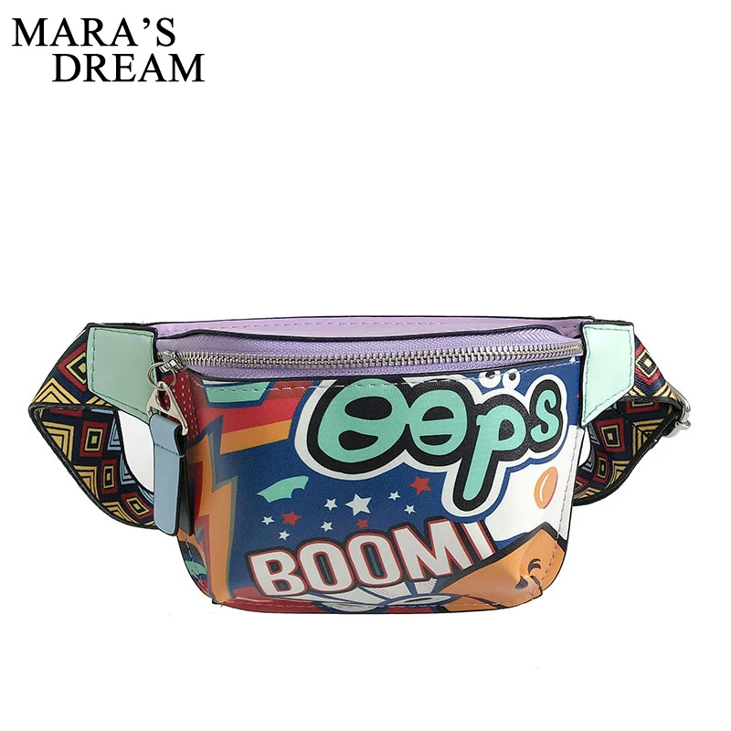 Mara's Dream Fanny Pack поясная сумка для женщин Личность Ремень Сумки из искусственной кожи граффити груди с красочными плечевой ремень 2018