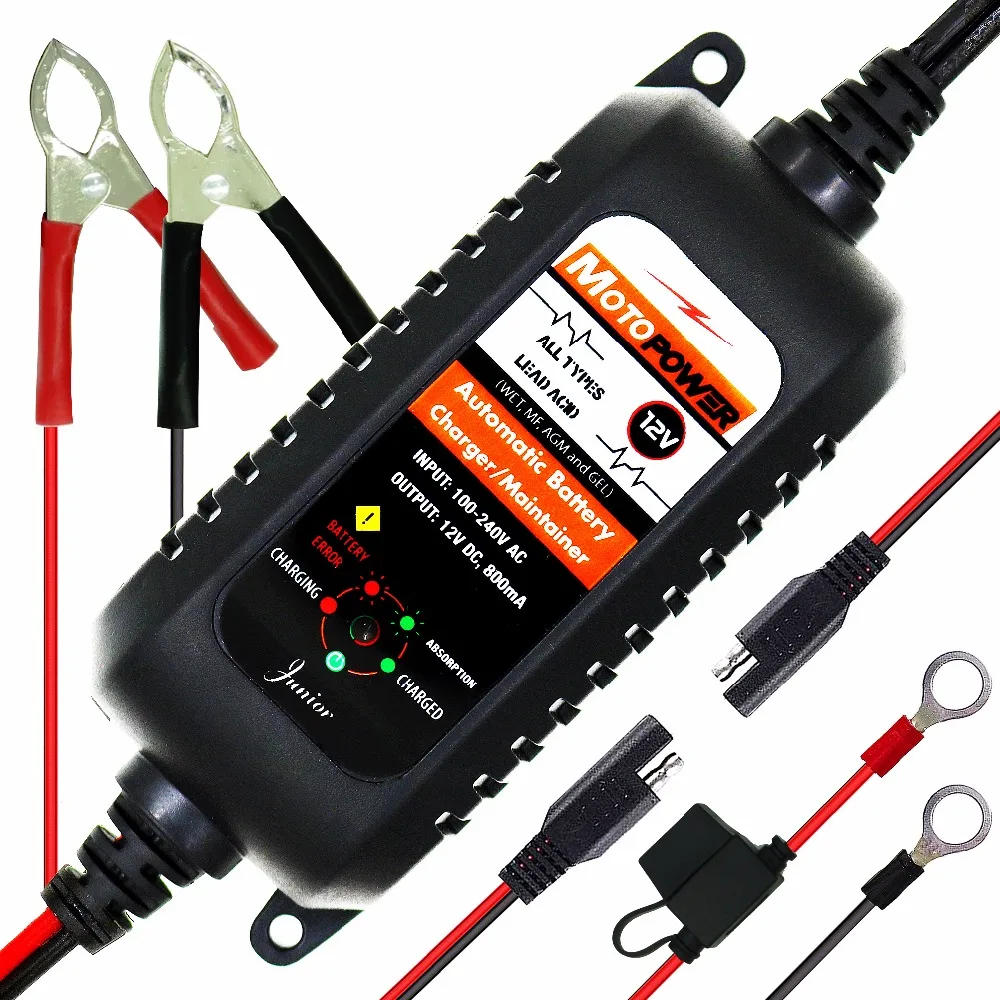 MOTOPOWER 12V 800mA Automatic Smart Battery Charger Maintainer for Car, Motorcycle, RV, ATV, Boat