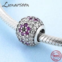 Горячая 925 пробы серебряные прозрачные фиолетовые циркониевые Цветочные бусины-спейсеры для самостоятельного изготовления подходят к оригинальному браслету Pandora для изготовления ювелирных изделий