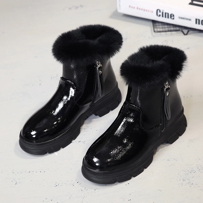 

CNFIIA Women Boots Fashion Snow Boots Black White Ankle Boots Warm Female Winter Shoes Women Designer Leather Shoes Casual New