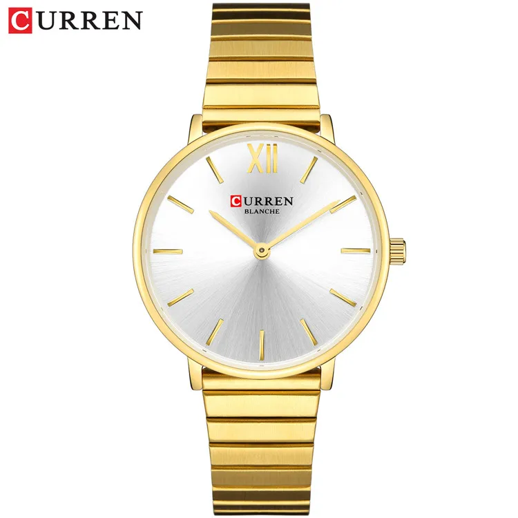 CURREN Jewelry Gifts For Women's Luxury Black Steel Quartz Watch Brand Women Watches Fashion Ladies Clock Relogio Feminino - Цвет: gold white