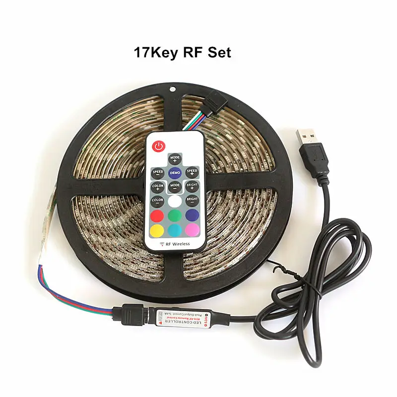 Светодиодная лента USB 5 в 5050 RGB 0 м 1 2 3 4 светодиодный светильник + мини ключа/24 ключа