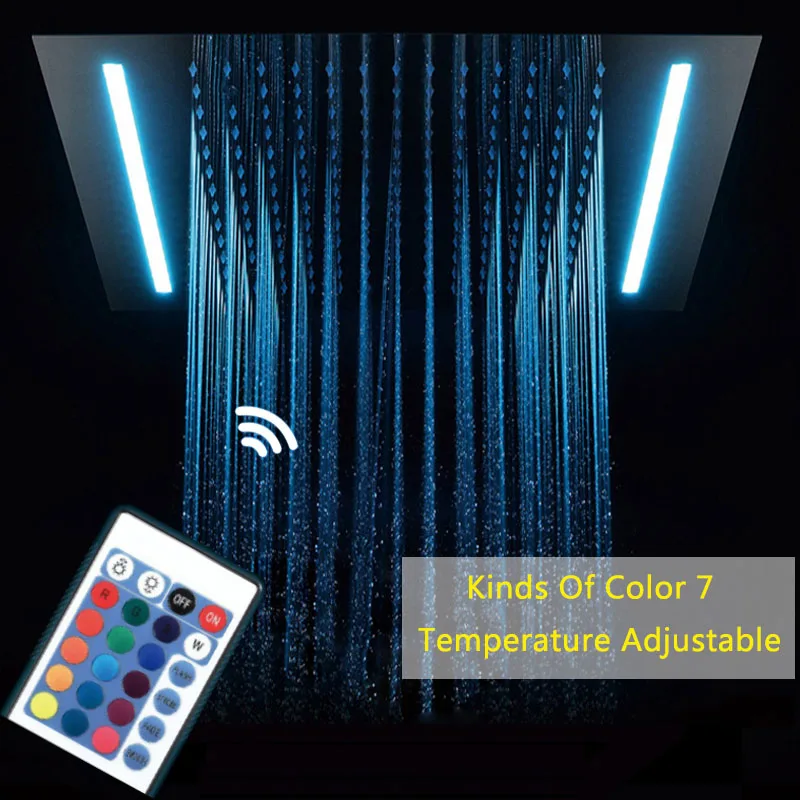 

500*360mm Rainfall Shower Head LED 7 Color Remote Control Ceiling Mount SPA Showerhead Black Chrome Finished Embedded douchette