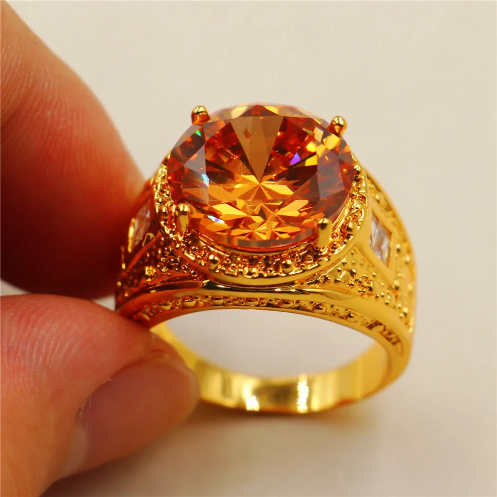 Размеры 8/9/10/11/12 Винтаж атмосферу 15ct круглые желтые 5a камень циркон 18KT желтого золота обручальное кольцо для Для мужчин