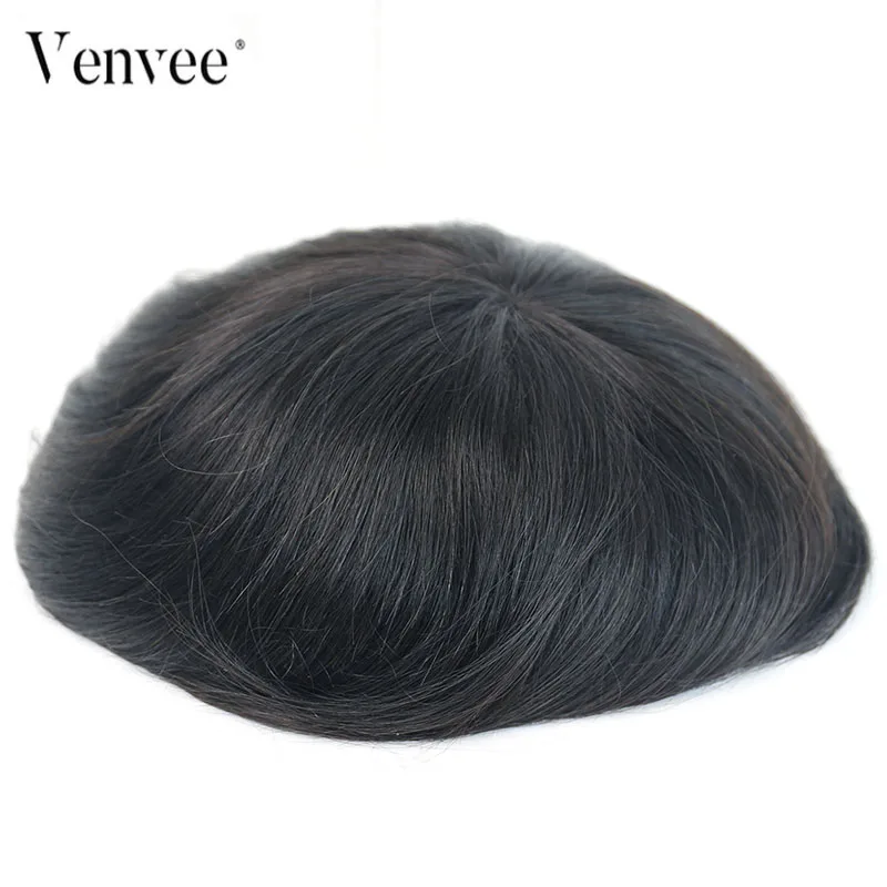 

Hair Toupee Men Natural Looking Mono System 100% European Human Hair Mens Toupee PU Replacement System VenVee Remy Hair