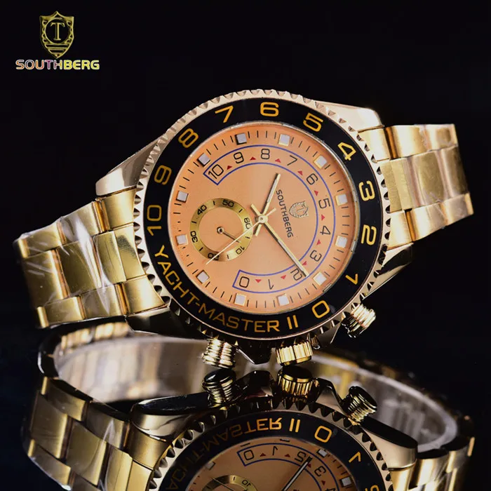 Золотые часы для мужчин GMT вращающийся ободок сапфировое стекло нержавеющая сталь Ремешок Спортивные кварцевые наручные часы reloj relogio 44 мм