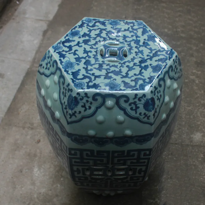 Керамический фарфор Jingdezhen табурет древний синий и белый шестиугольный керамический Балконный напольный фарфор табурет