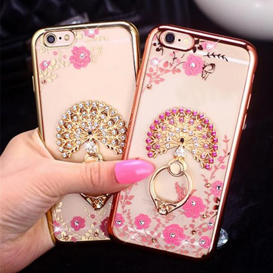 

Bling Diamond Case For Samsung S5 S6 S7 Edge Note 4 5 Capa For iPhone 5S 6 6S 7 Plus Fundas Finger Ring Stand Holder Phone Cases