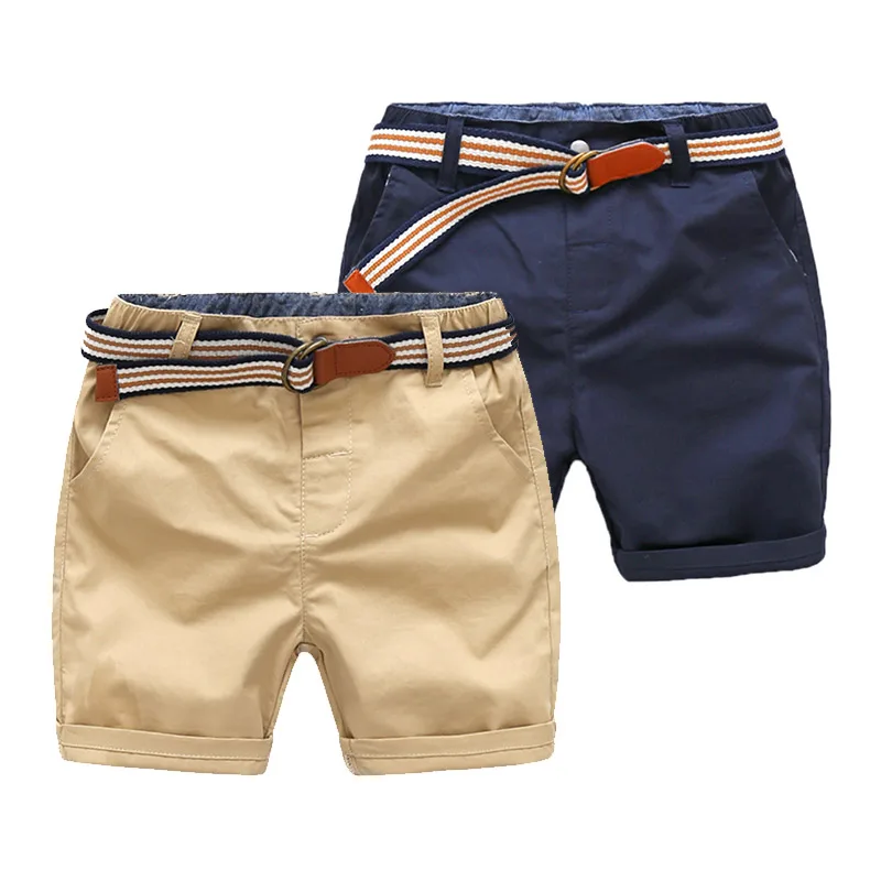 

2019 Summer Fashion 3-12 Years Children'S 100-150cm Navy Blue Khaki Solid Color Cotton Baby Kids Handsome Boy Shorts With Belt