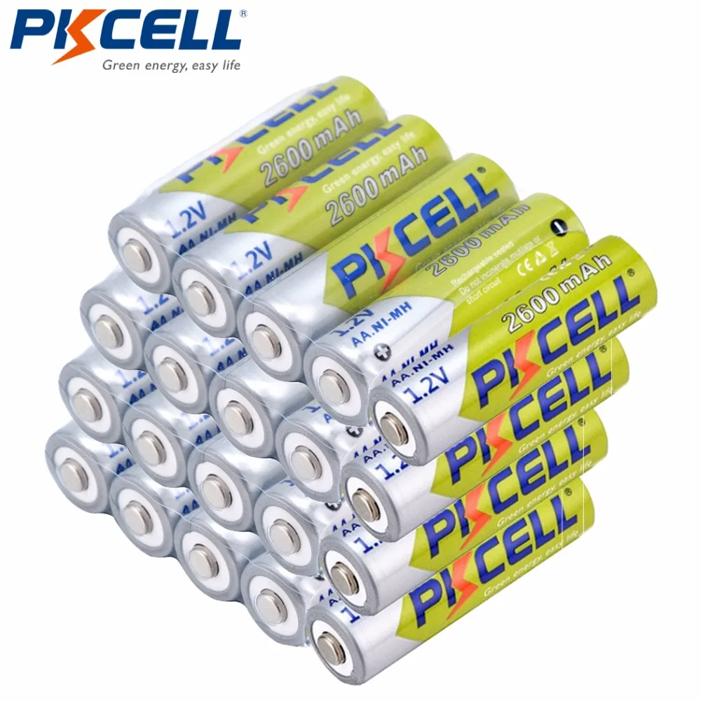 

20 X PKCELL AA Battery 1.2V Ni-MH 2A 2600mAh 1.2 Volt AA Rechargeable Battery Baterias Bateria Batteries