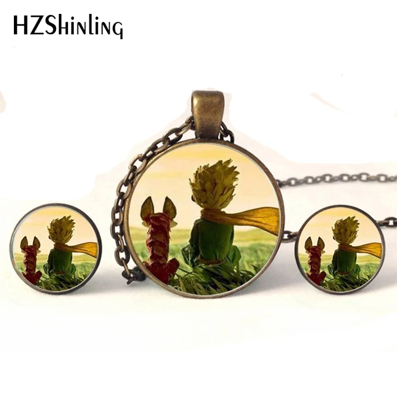

NR-0011 New Fashion The Little Prince with Fox Jewelry Set Little Prince Necklaces and Earrings Glass Dome Necklace Wholesale