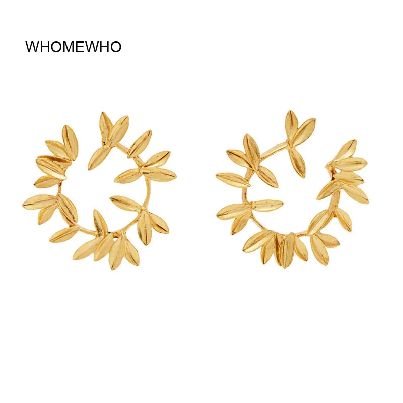 

Gold Alloy Metal Leaf Leaves Branch Minimalist Hoop Earrings 2019 Spring Fashion Brand Party Jewelry Korean Trend Ear Accessory