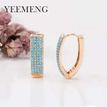 

YEEMENG Gold Color Hoop Earring V-shaped Super Wide Micro-inlaid Blue Artificial Stone Earrings Ear Buckle Lady Fashion Jewelry