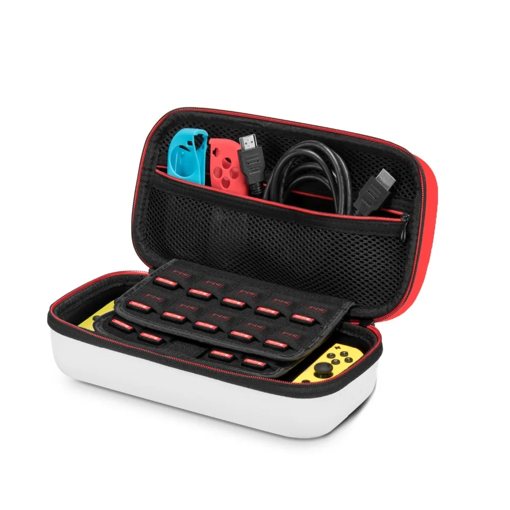 

Upgrade Hard Travel Carrying Case for Nintend Switch with Large Storage Space for 19 Game Cartridges AC Adapter Red & White
