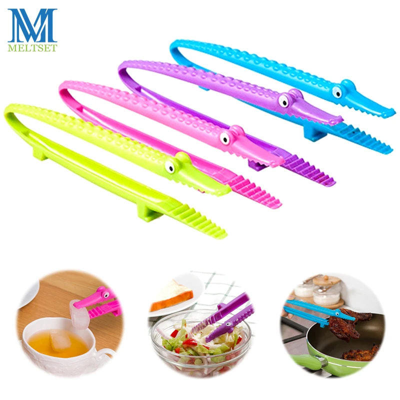 1PC Hanging Crocodile Plastic BBQ Tongs Vegetable Fruit font b Salad b font Cake Clip Food