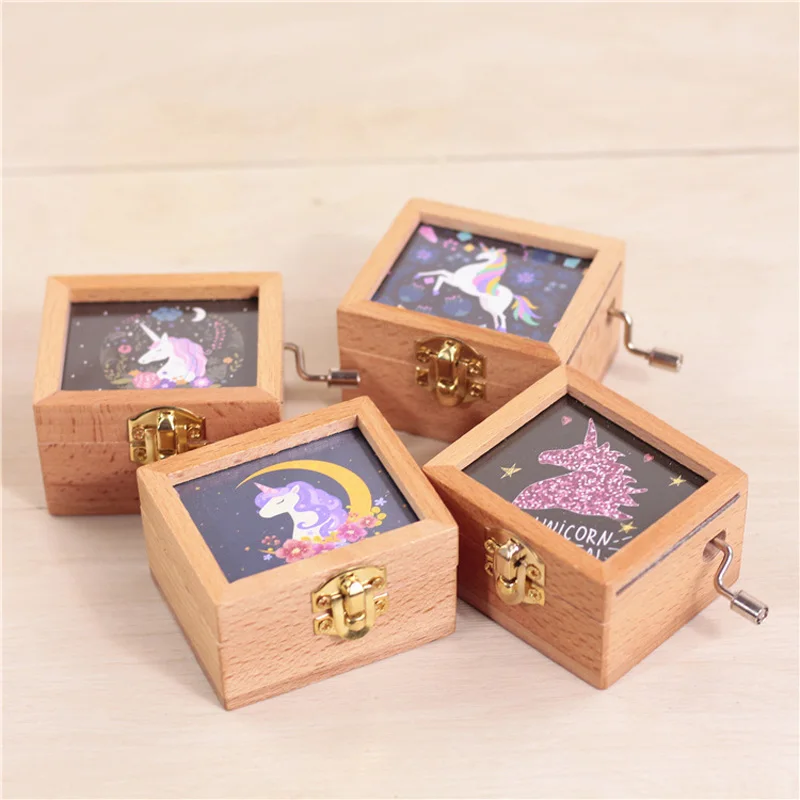 

Unicorn Wooden Retro Music Box Creative Decorations Party Supplies Music Box Birthday Party Favors Student Gift Hand-Cranked