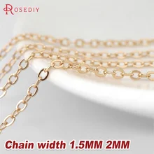 2 метра ширина: 1,5 мм 2 мм 24 к цвет шампанского золото латунные плоские овальные цепочки ожерелье цепи высокое качество ювелирные аксессуары