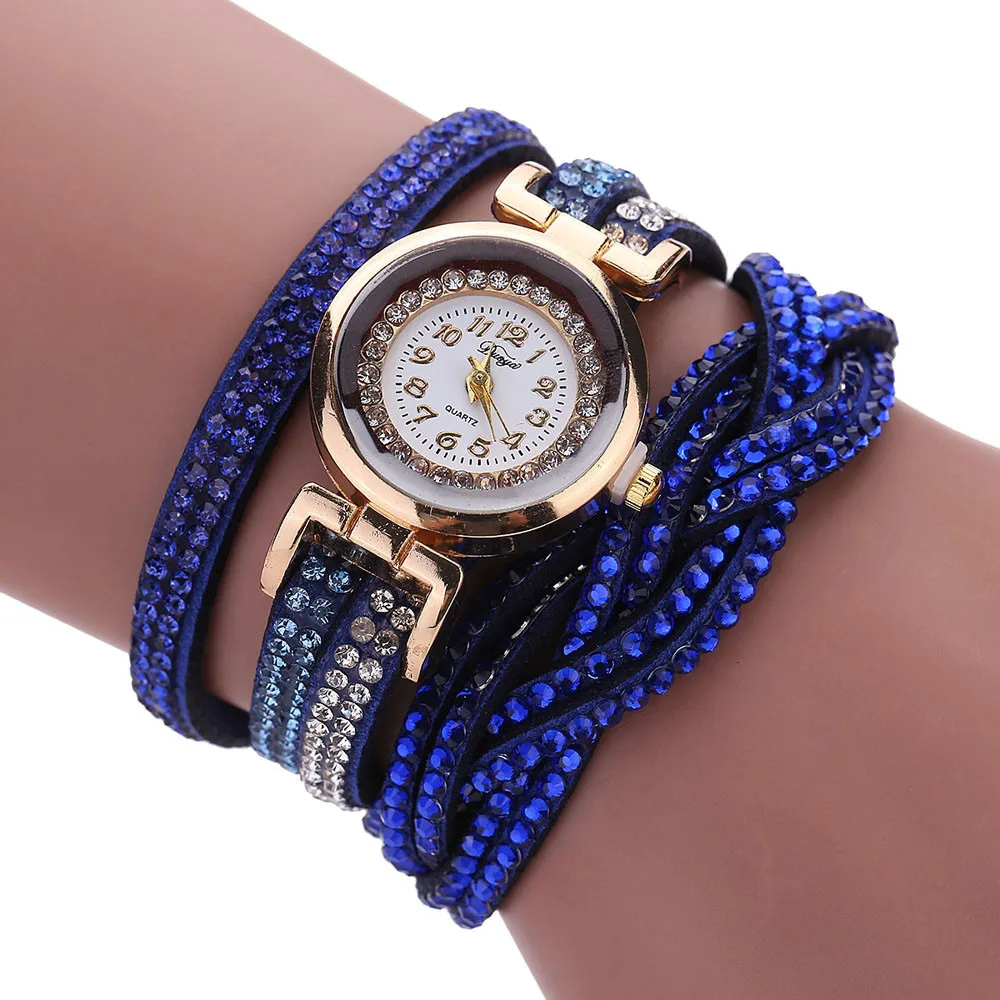 DUOYA роскошный браслет часы для женщин роскошный кристалл кварцевые наручные часы Стразы relogios femininos hombre часы Y501 - Цвет: Синий