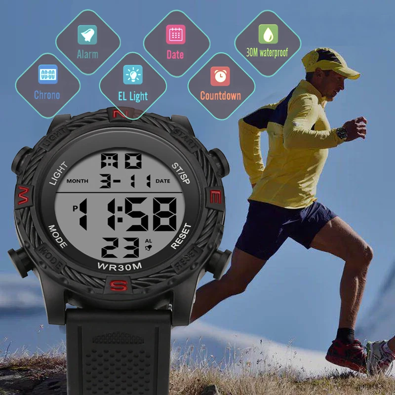 

LED Watch Retro Sports Casual Digital Display Date Silica gel Strap Quartz Watch Electronics Clock Wristwatch Relogio Masculino